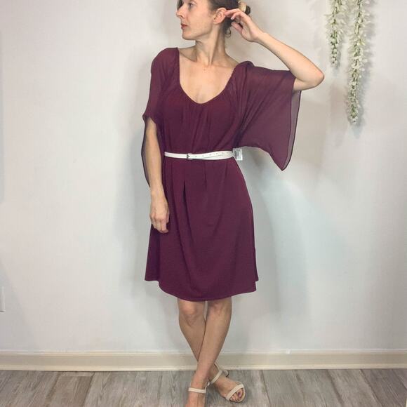 NWT ALICE + OLIVIA boho silk off shoulder flouce dress wide sleeve currant 2388 - Picture 6 of 15